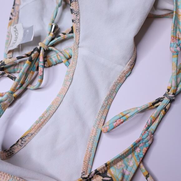 TULAROSA Two-Piece Set String Bikini Floral Green Halter Side Tie Women's XS/S - Picture 9 of 9